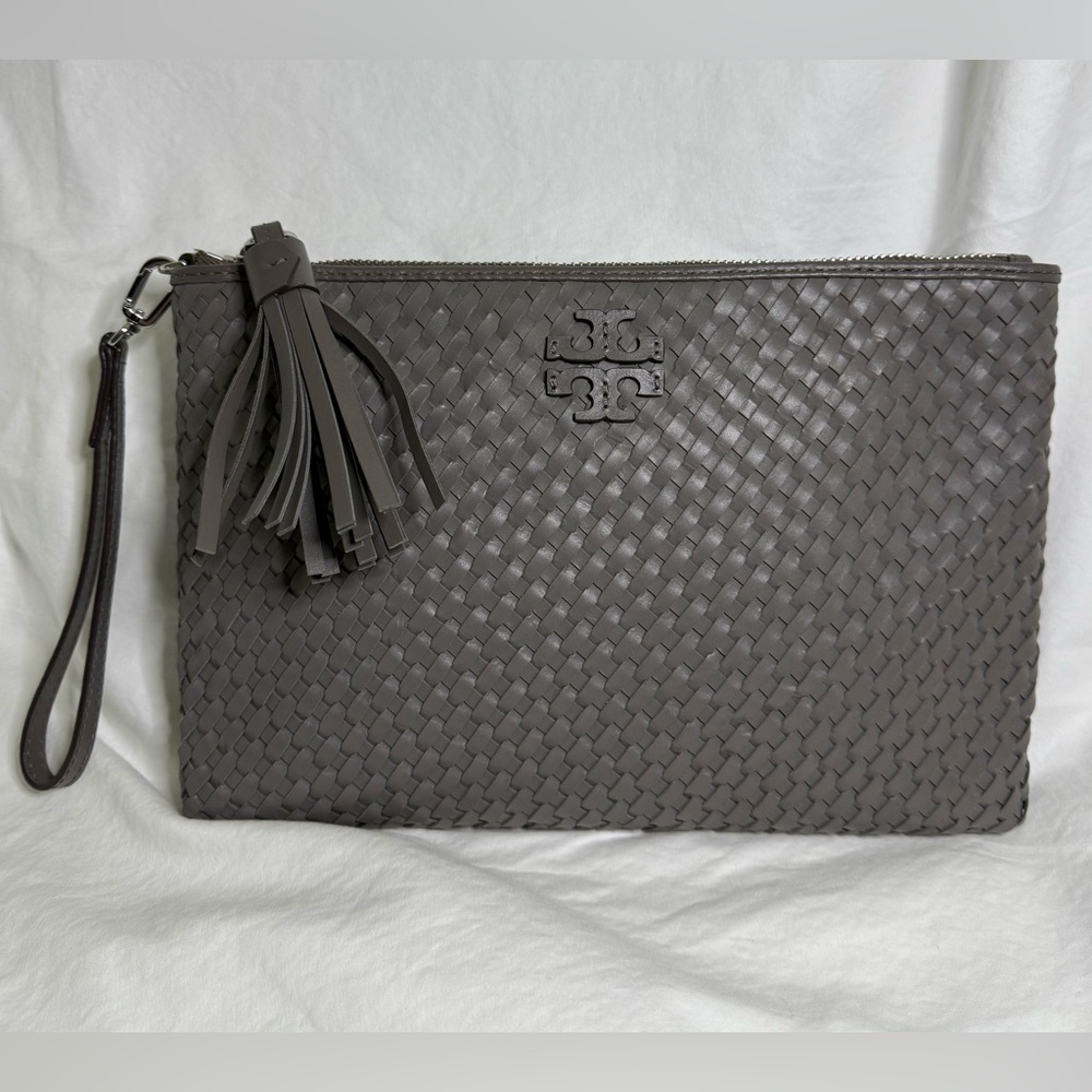 Tory Burch Gray Clutch / Wristlet with Woven Design